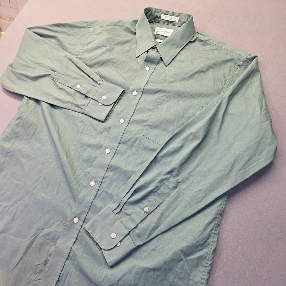Vintage Sears Roebuck Mens Green Button Down Shirt 17 34/35 Made in USA Grandpa